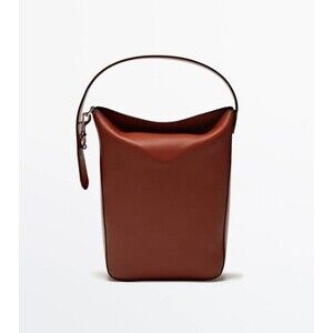 Massimo Dutti Purse Modern Bucket Bag Brown Minimalist Structured
